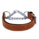 Adjustable PADDED Half check / Martingale Leather Dog Collar - Tan with Black Lining. (Stainless Steel Chain)